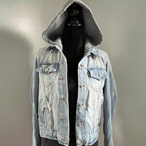 Ci Sono Denim Jacket, Removable Hood, Distressed, Size Large, Style DJK161